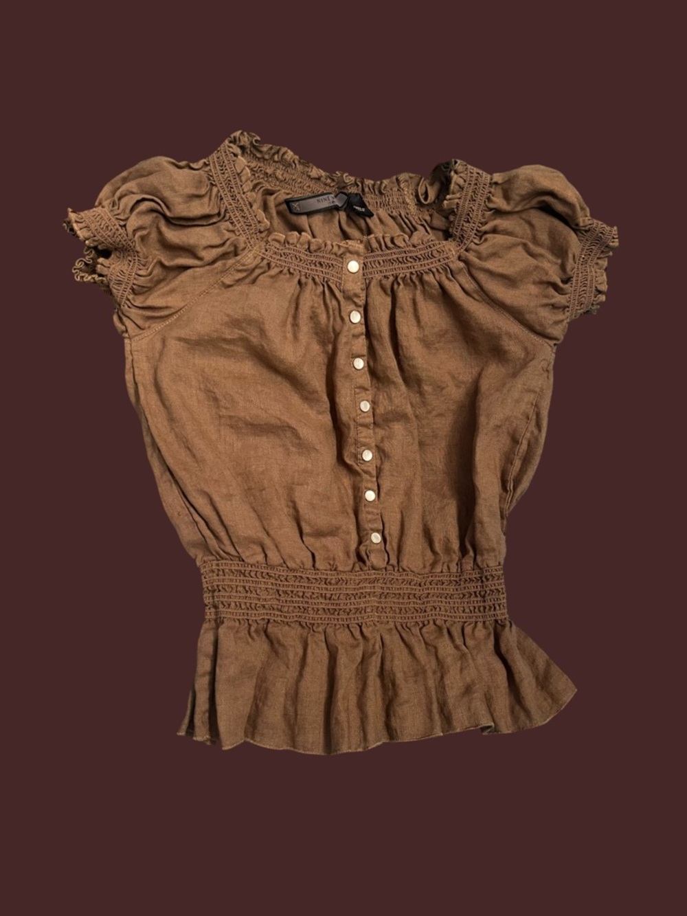 100% Linen Chocolate Brown Cowl Top - XS - 90s Corporate Luxe